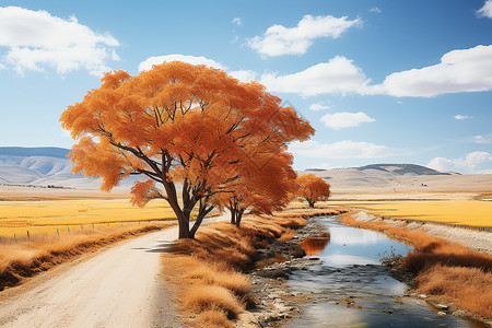 秋日的山水画卷背景图片