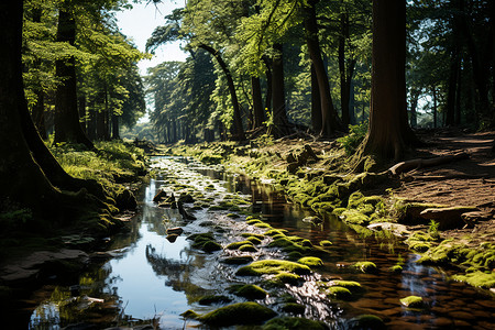 森林中的自然溪流背景图片