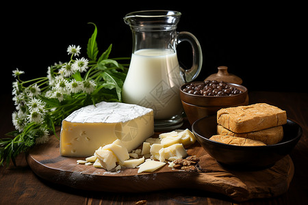 美味的奶酪和牛奶背景图片