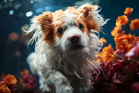 潜水的小狗背景图片