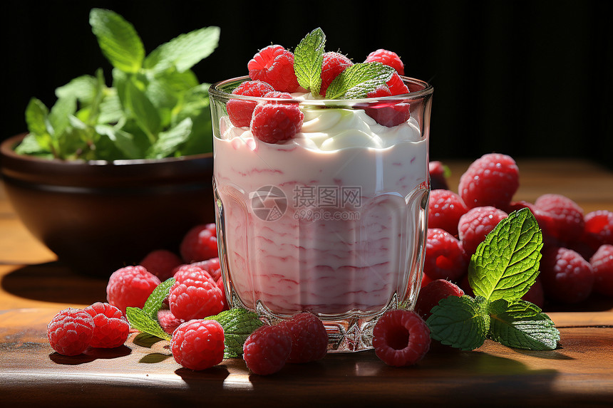 杯子里的酸奶和浆果图片