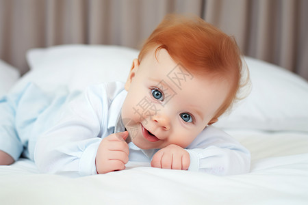 床上可爱的小宝宝背景图片