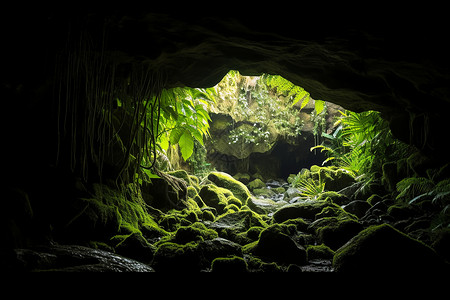 洞穴中的植物背景图片