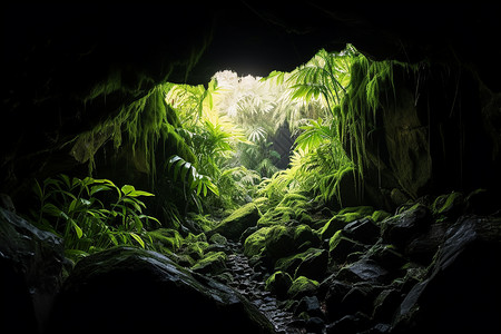 森林中的洞穴背景图片