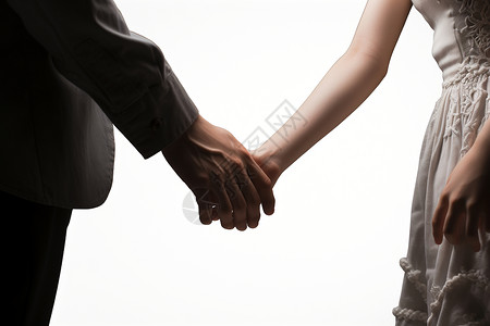 白色背景中牵手的年轻情侣背景图片