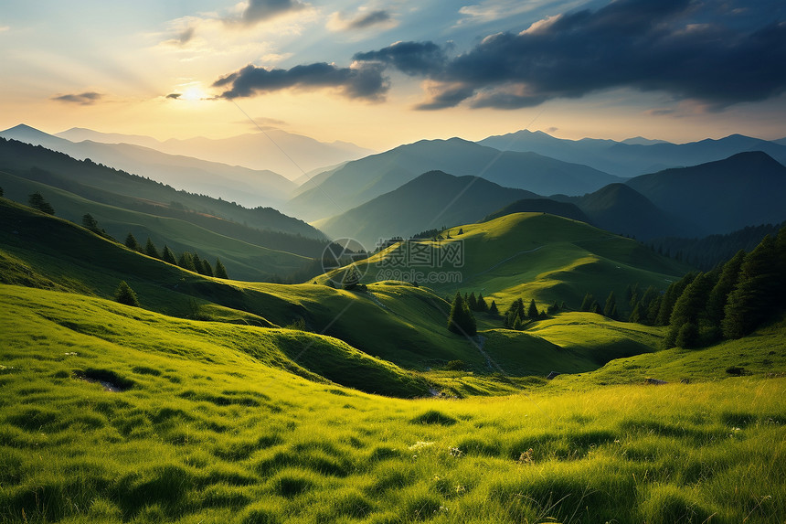 夕阳下的山野图片