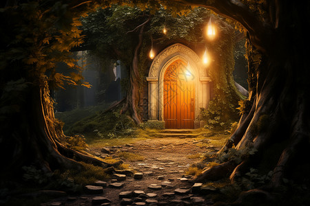 神秘的森林之门背景图片