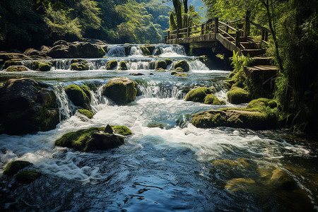 清溪桥上的自然景色背景图片