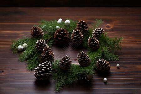 制作圣诞花环的松枝和松塔背景图片