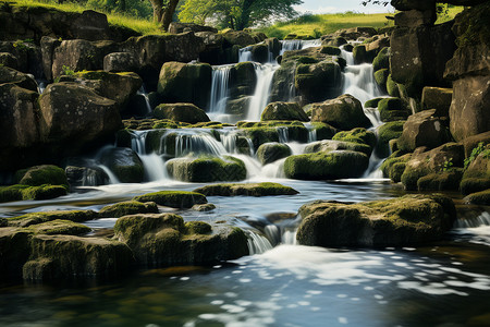 清澈的瀑布山水背景图片
