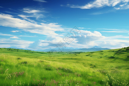 野花野草蓝天下的草原背景
