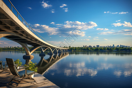 蓝天下的跨江大桥背景图片