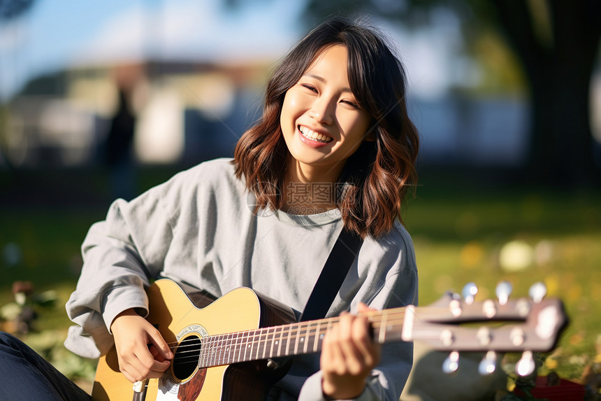 弹唱的女学生图片