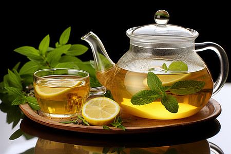 清新健康的柠檬薄荷茶背景图片