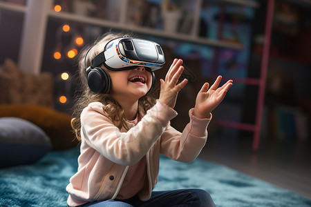小女孩戴着VR眼镜背景图片
