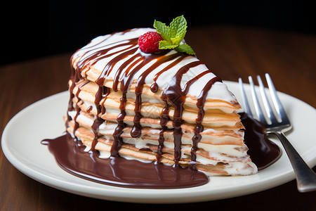 美味的巧克力奶油蛋糕背景图片
