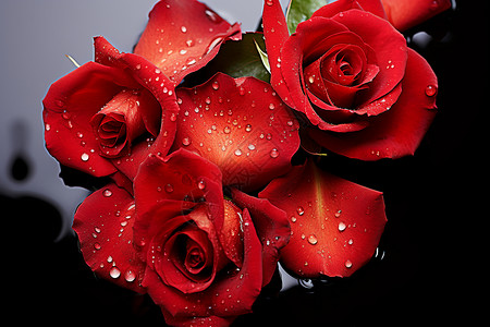 水滴润湿的红色玫瑰花瓣背景图片
