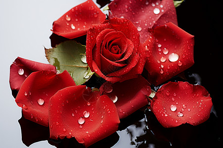 仪式感的红色玫瑰花瓣背景图片