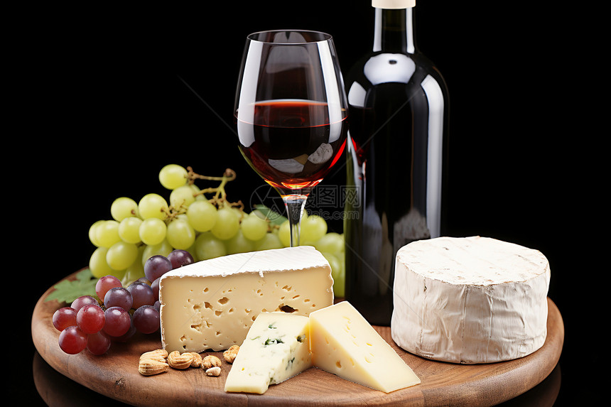 桌子上的奶酪和葡萄酒图片