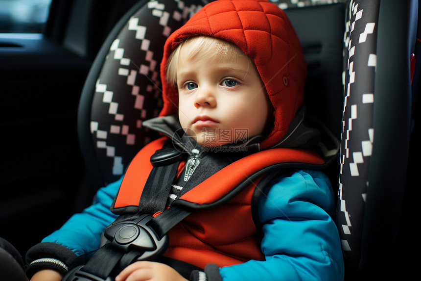 汽车安全座椅中的小男孩图片