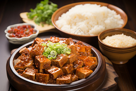 肉末蒸豆腐味道鲜美的肉末豆腐套餐背景