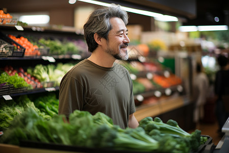 中年男子在超市背景图片