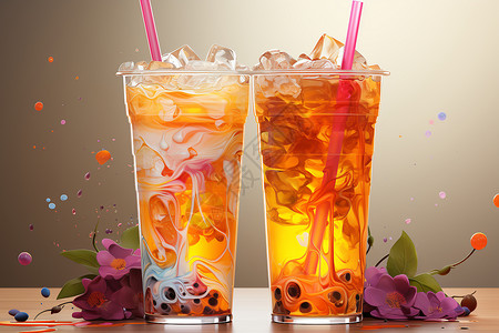橙色美食粉红与橙色管子的杯插画