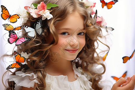 蝴蝶围绕着女孩背景图片