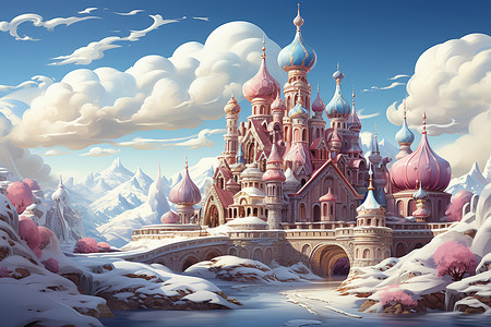 冬日梦幻城堡的创意插图背景图片