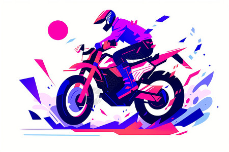 山地运动穿梭山谷中的越野摩托车插画