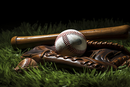 草坪上的棒球用具背景图片