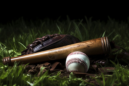 草地上的棒球设备背景图片