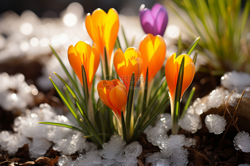 冰雪中盛开的野花图片