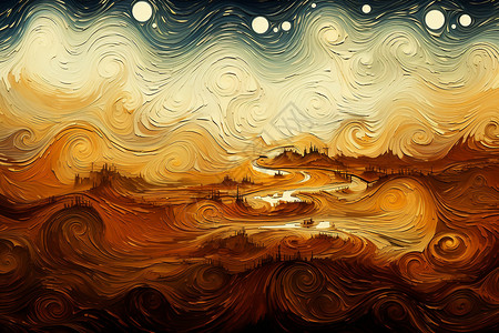 抽象艺术的金色麦田数字油画背景图片