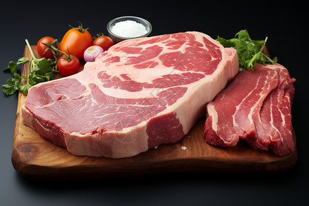 一块肉放在菜板上高清图片