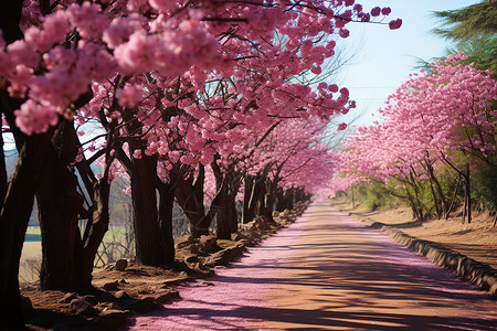 樱花道道路上盛放的樱花背景