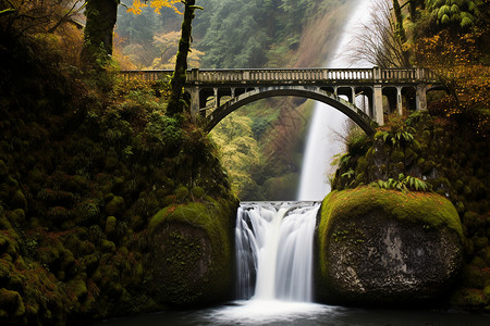 瀑布上的桥背景图片