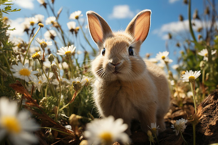 兔子在田野中背景图片