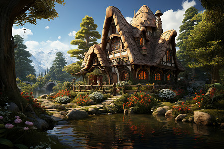 童话世界的房屋背景图片
