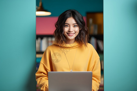 正在办公女孩正在看电脑的短发女孩背景