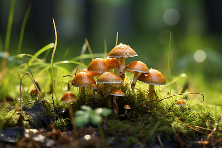 森林中野生菌菇背景图片