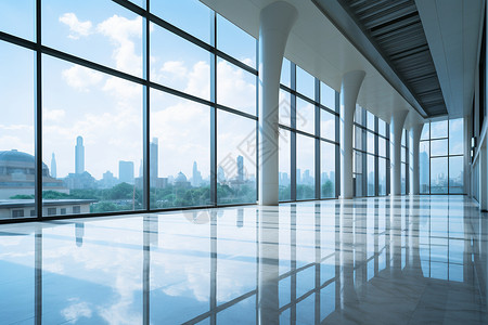 玻璃窗前的城市风景背景图片