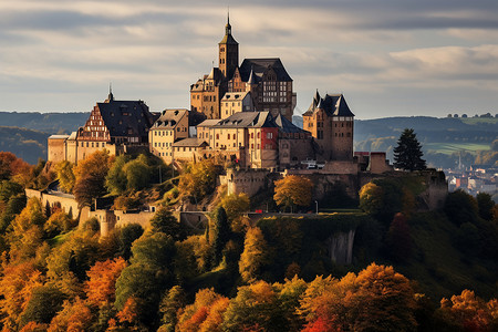 秋日下的城堡背景图片