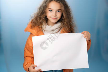 小女孩拿着一张白纸高清图片