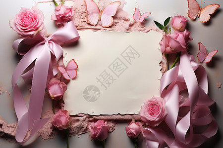 桌面上粉色花朵装饰背景图片