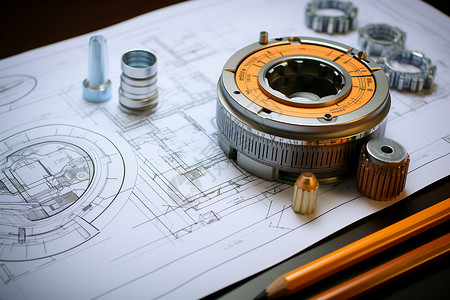 千分尺图纸上面的机械设备背景