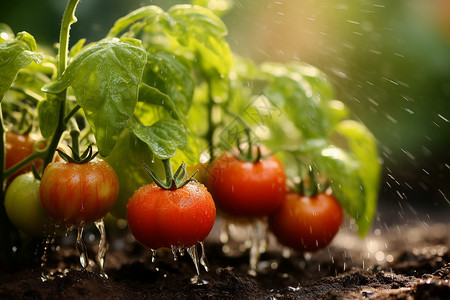 菜园浇水菜园中浇灌的番茄背景