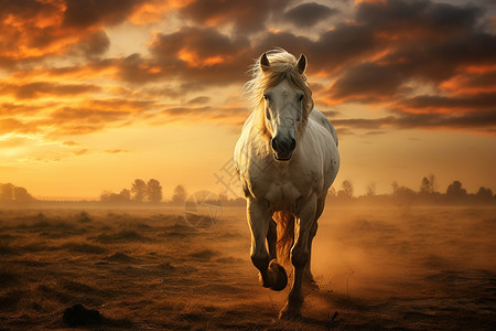 户外奔跑的白马背景图片