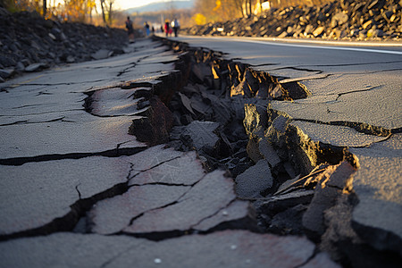 水泥公路被地震破坏的道路背景