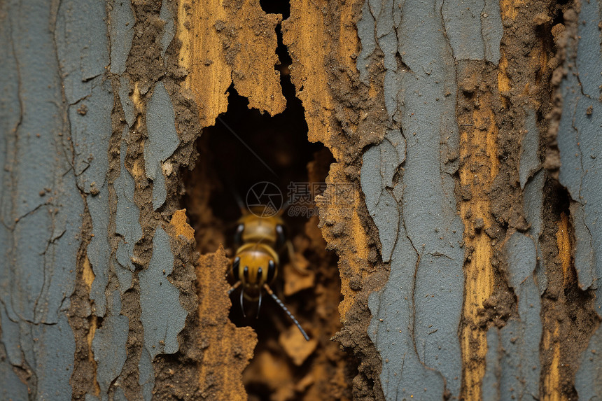 木头中的蜜蜂图片